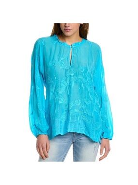 Johnny Was Womens Daisy Arianda Blouse Teal Blue Size XS
